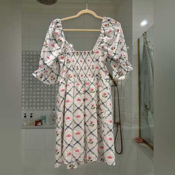 Hill House Floral Mini Dress - White and Pink - Picture 2 of 4